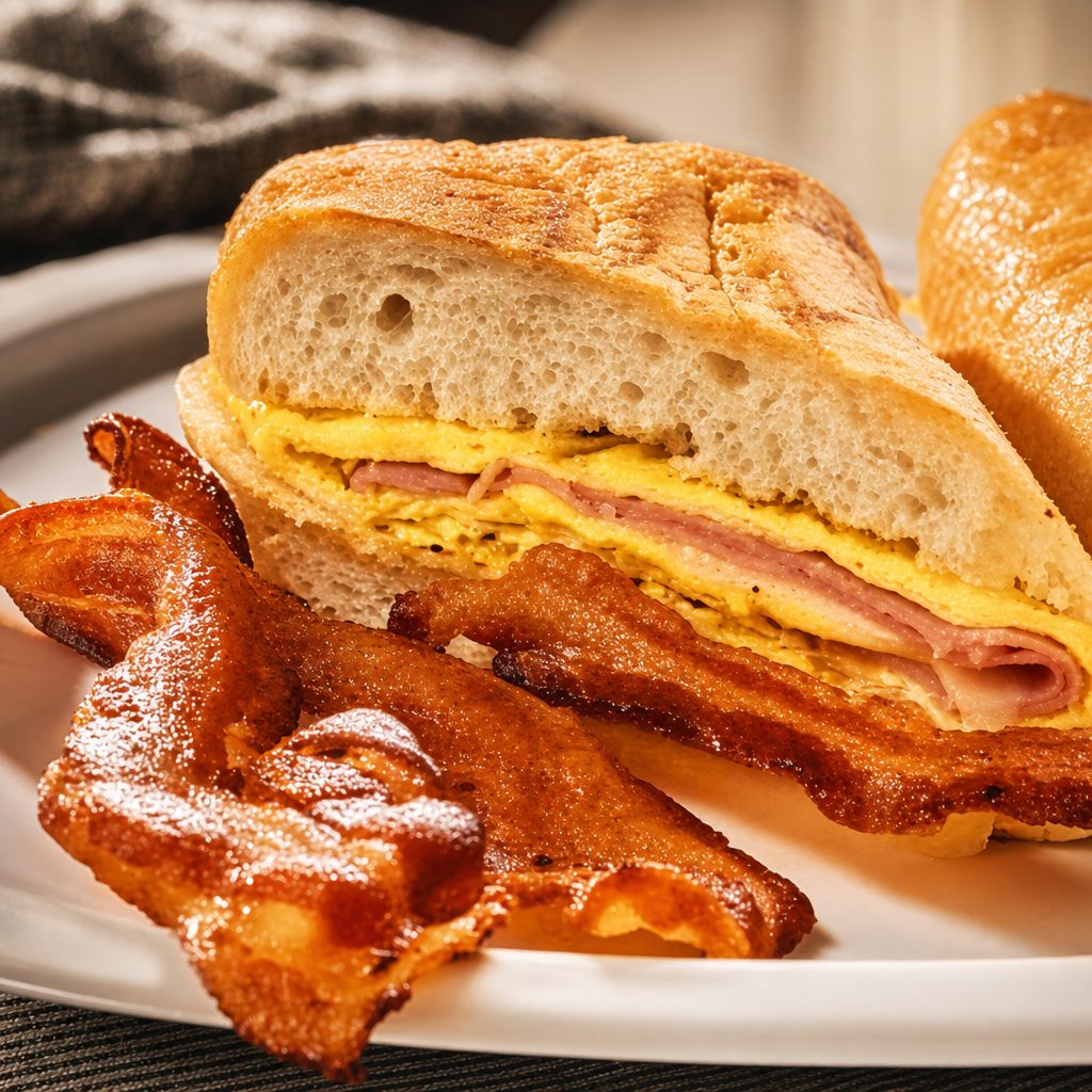 Breakfast Sandwich with Egg and Cheese.